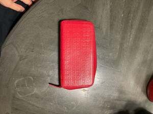Jonathan Adler Red Greek Key Embossed Zip Around Wallet